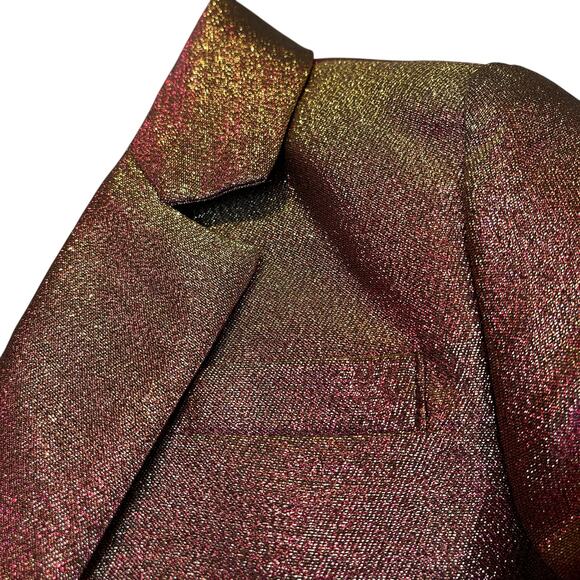 No Label Magenta & Gold Changeable Metallic Lamé Double Breasted Blazer Size - Picture 4 of 4